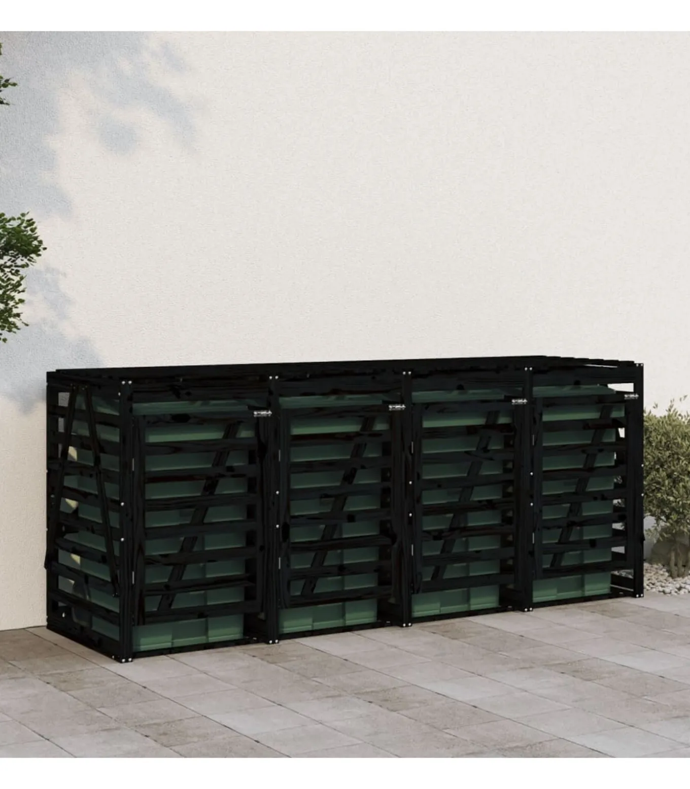 Containerberging viervoudig massief grenenhout zwart