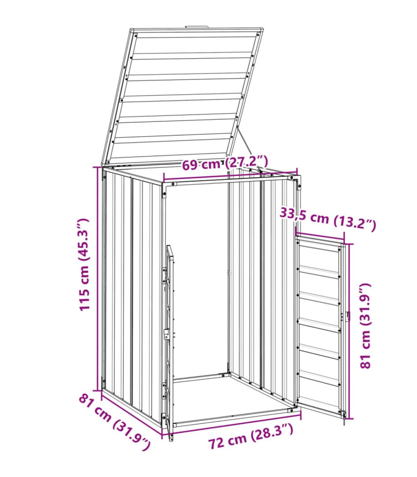 Containerberging voor 1 container 72x81x115 cm staal grijs