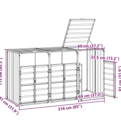 Containerberging voor 3 containers 216x81x115cm staal antraciet