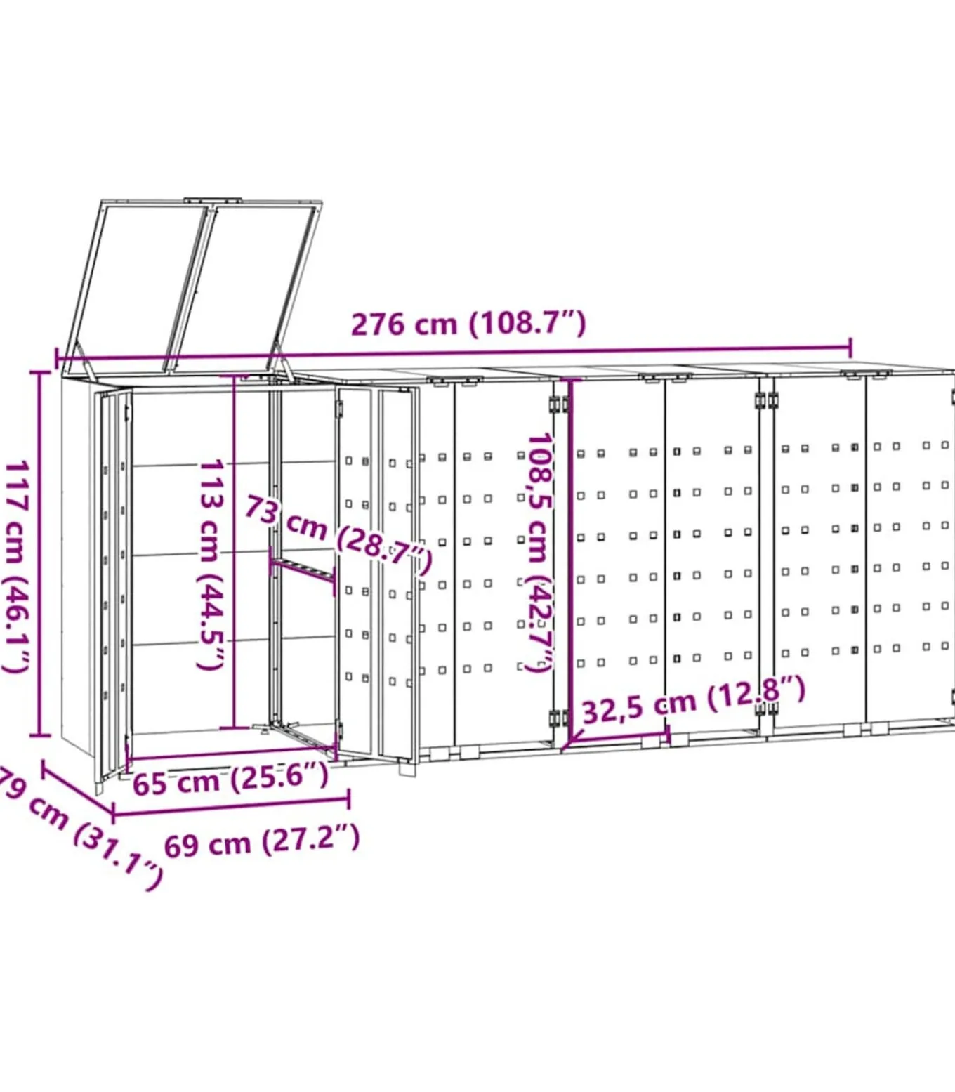 Containerberging voor 4 containers 276x79x117 cm staal zwart