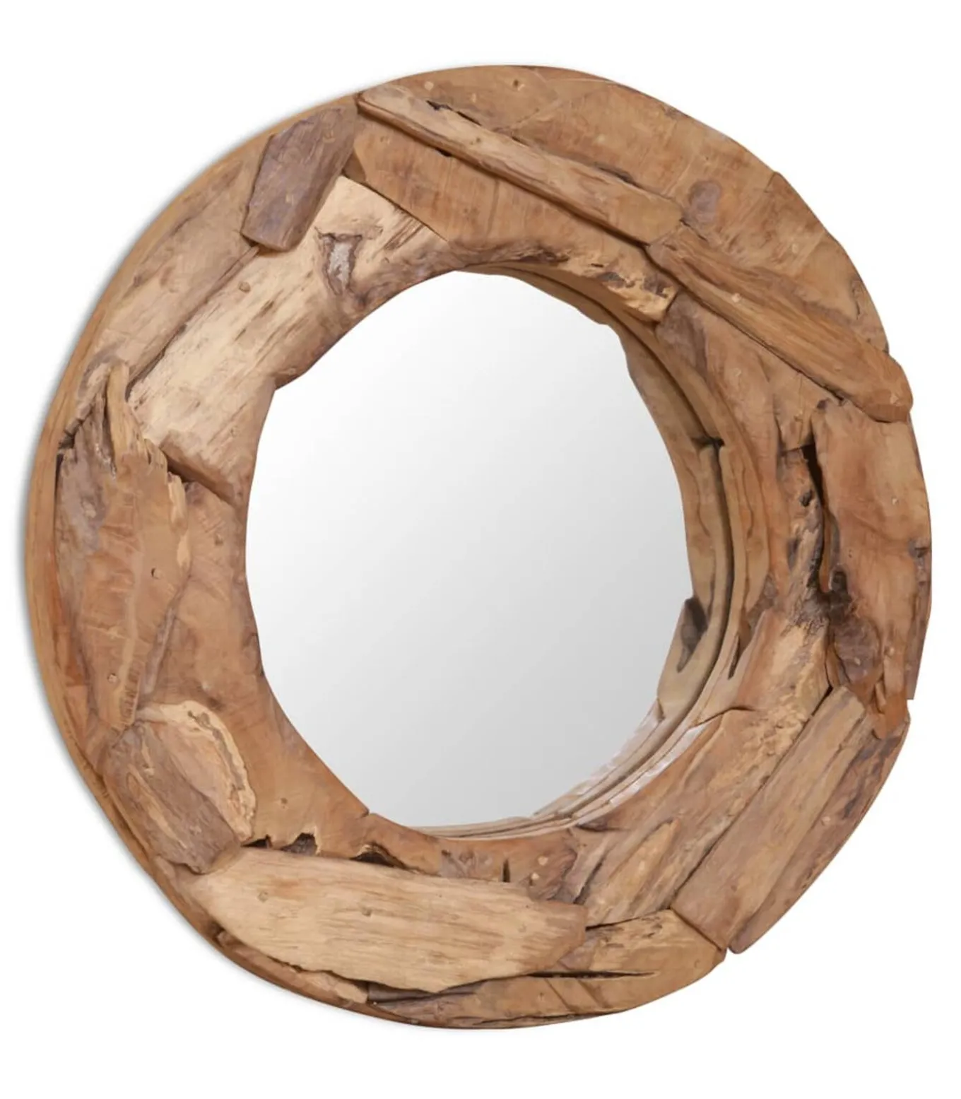 Decoratieve spiegel rond 60 cm teakhout