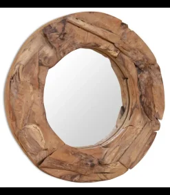 Decoratieve spiegel rond 60 cm teakhout