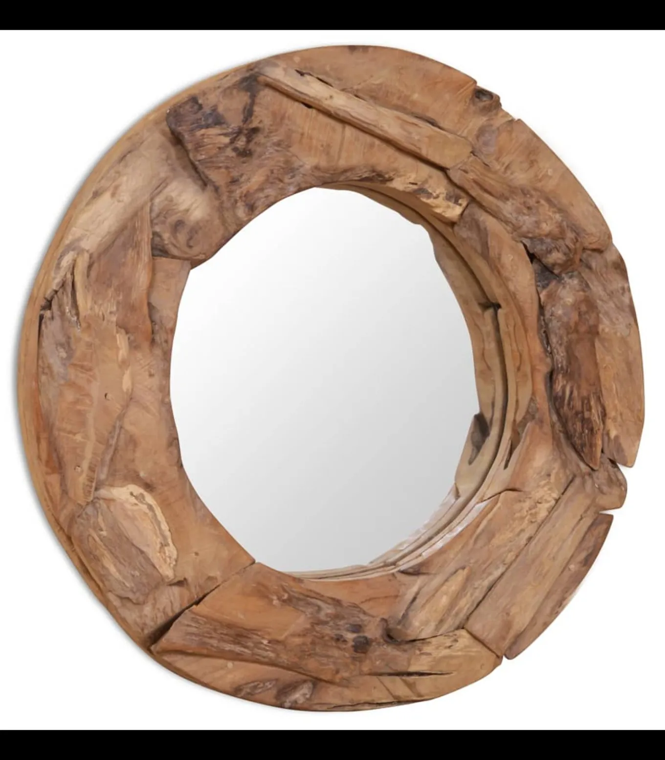 Decoratieve spiegel rond 60 cm teakhout