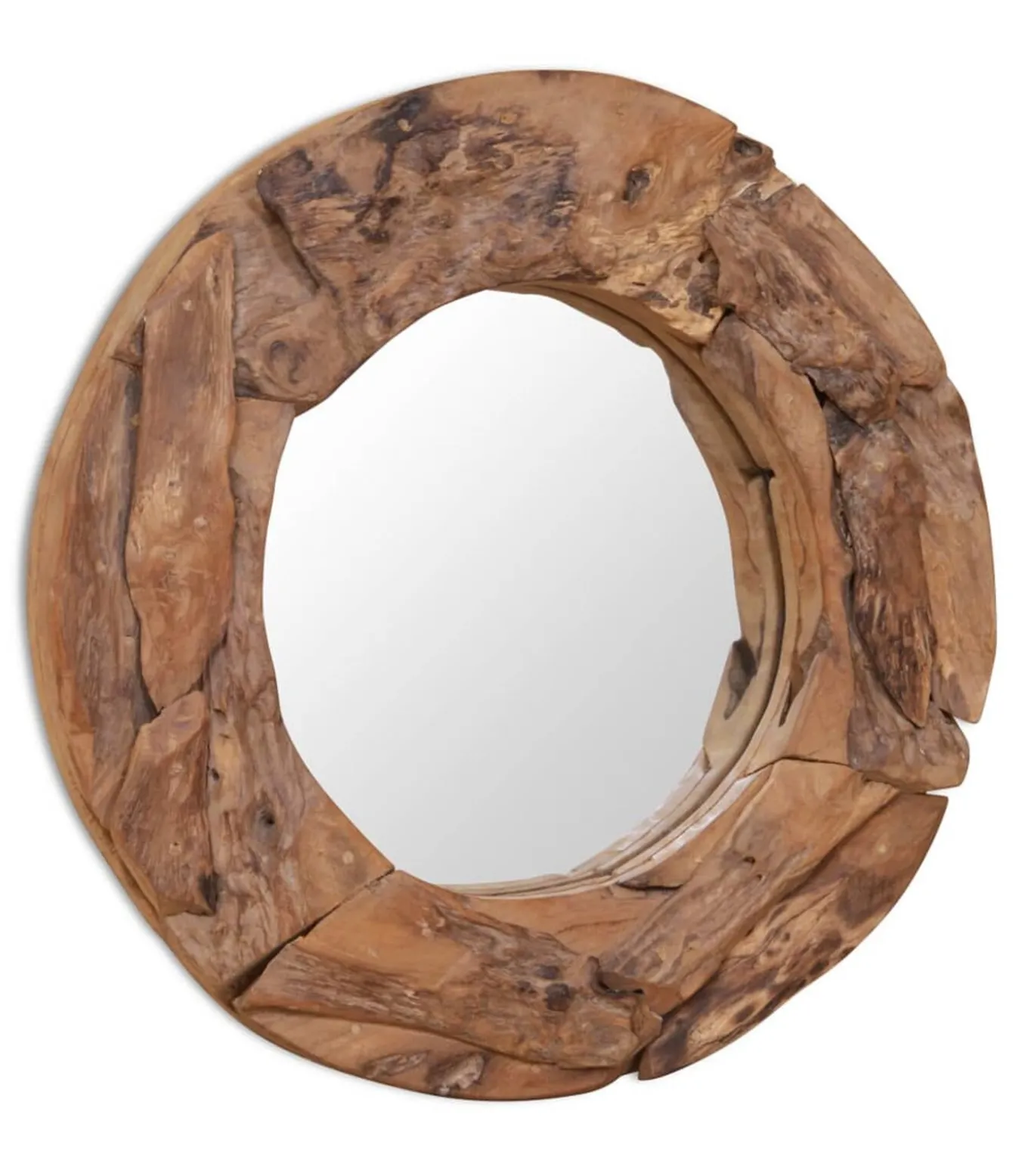 Decoratieve spiegel rond 60 cm teakhout