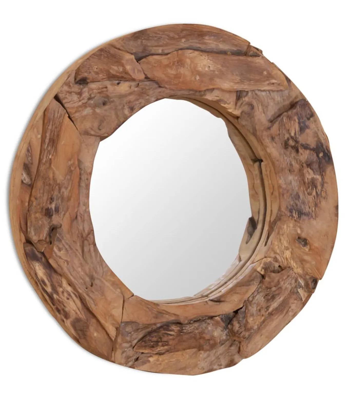 Decoratieve spiegel rond 60 cm teakhout