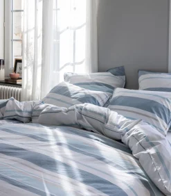 Dekbedovertrek van gewassen katoenperkal, HORIZON BAYADÈRE