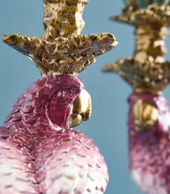 2-delig Set Kandelaar Papegaai/roze/groen