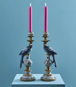 2-delig Set Kandelaar Papegaai/wit/blauw/goud