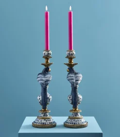 2-delig Set Kandelaar Papegaai/wit/blauw/goud