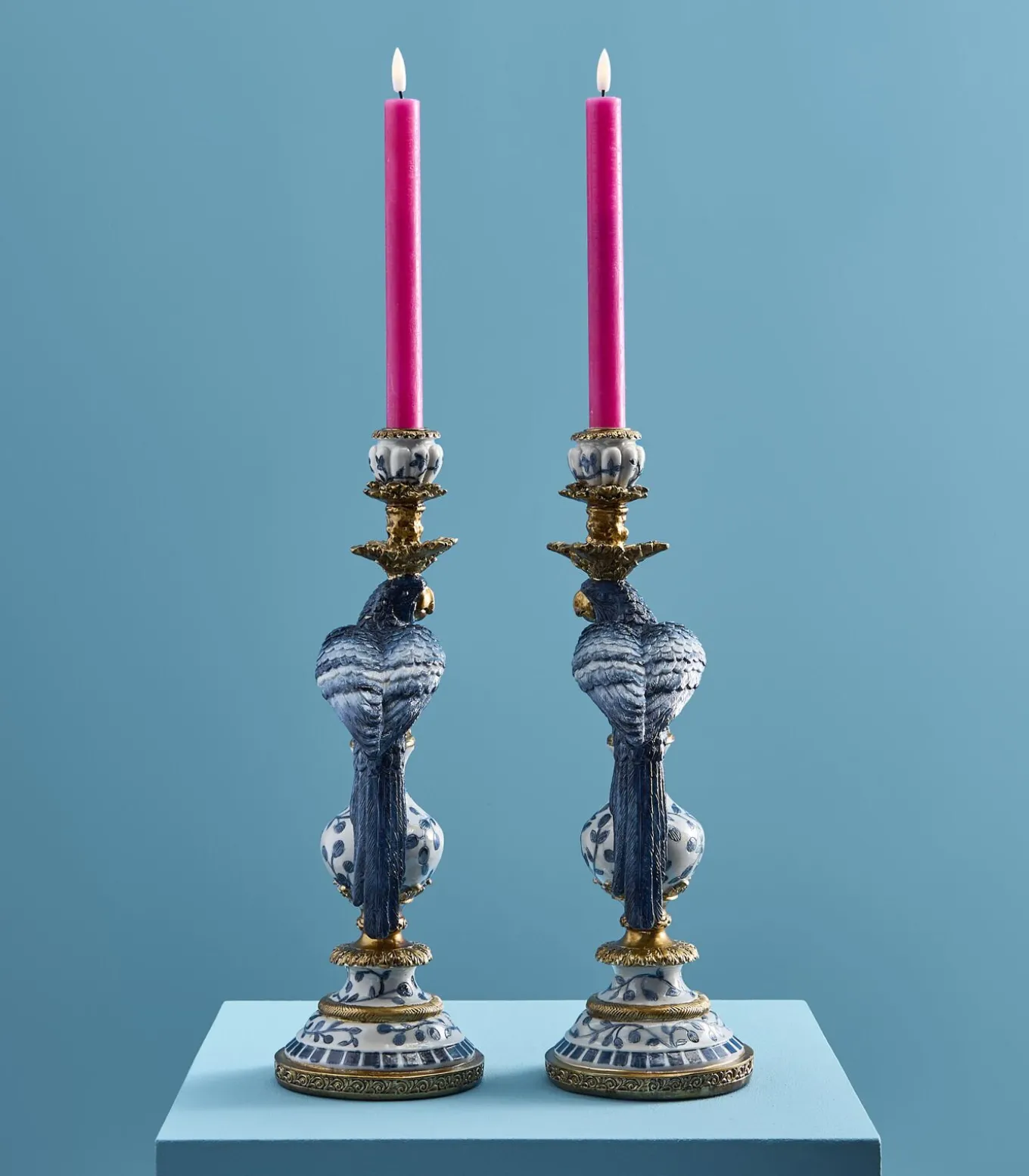 2-delig Set Kandelaar Papegaai/wit/blauw/goud