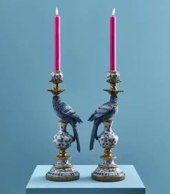 2-delig Set Kandelaar Papegaai/wit/blauw/goud