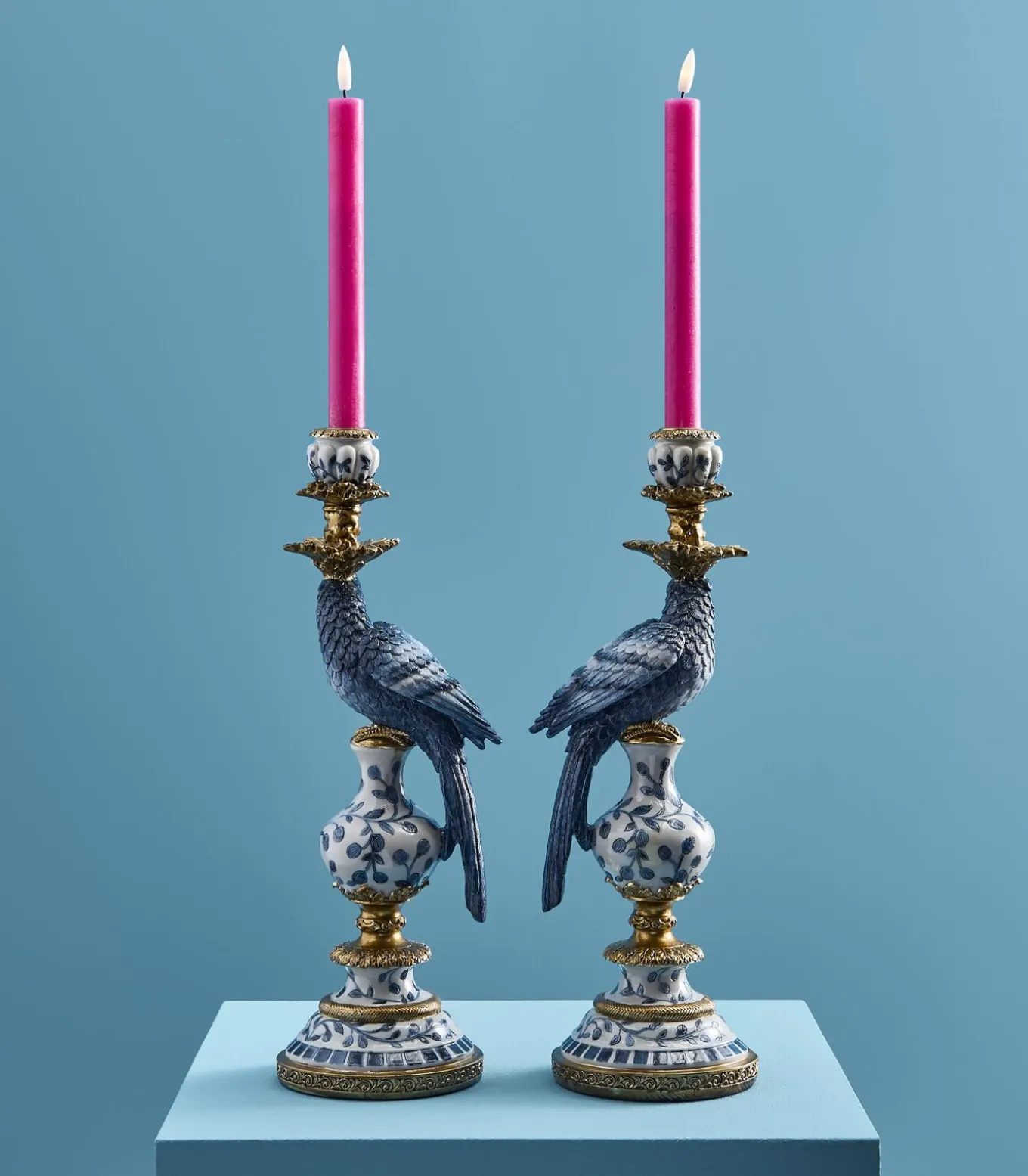2-delig Set Kandelaar Papegaai/wit/blauw/goud