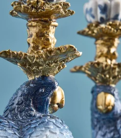 2-delig Set Kandelaar Papegaai/wit/blauw/goud