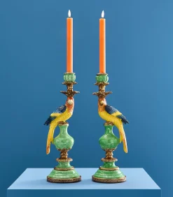 2-delig Set Kandelaar Papegaai/groen/blauw/geel