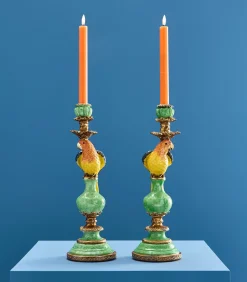 2-delig Set Kandelaar Papegaai/groen/blauw/geel