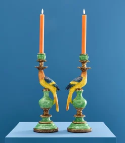 2-delig Set Kandelaar Papegaai/groen/blauw/geel