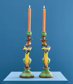 2-delig Set Kandelaar Papegaai/groen/blauw/geel