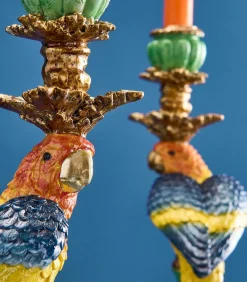 2-delig Set Kandelaar Papegaai/groen/blauw/geel