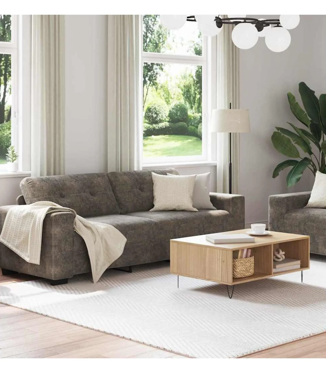 2-delige bankset met kussens, donkergrijs imitatieleer