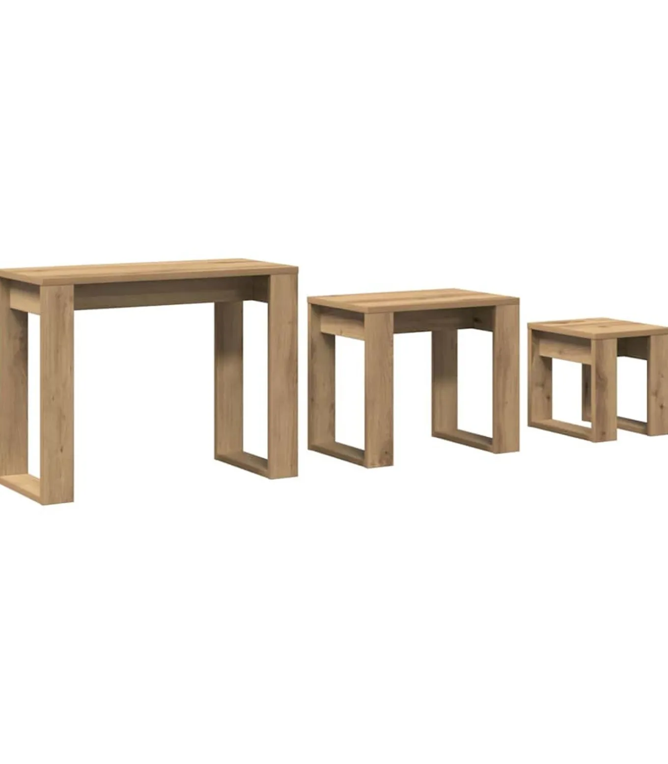 3-delige Bijzettafelset bewerkt hout artisanaal eikenkleur