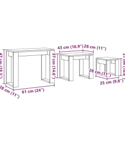 3-delige Bijzettafelset bewerkt hout artisanaal eikenkleur