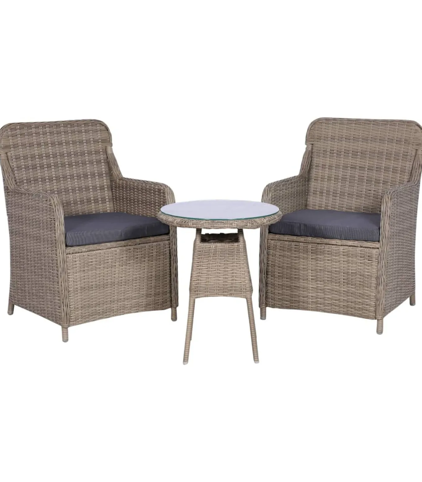 3-delige Bistroset met kussens poly rattan bruin