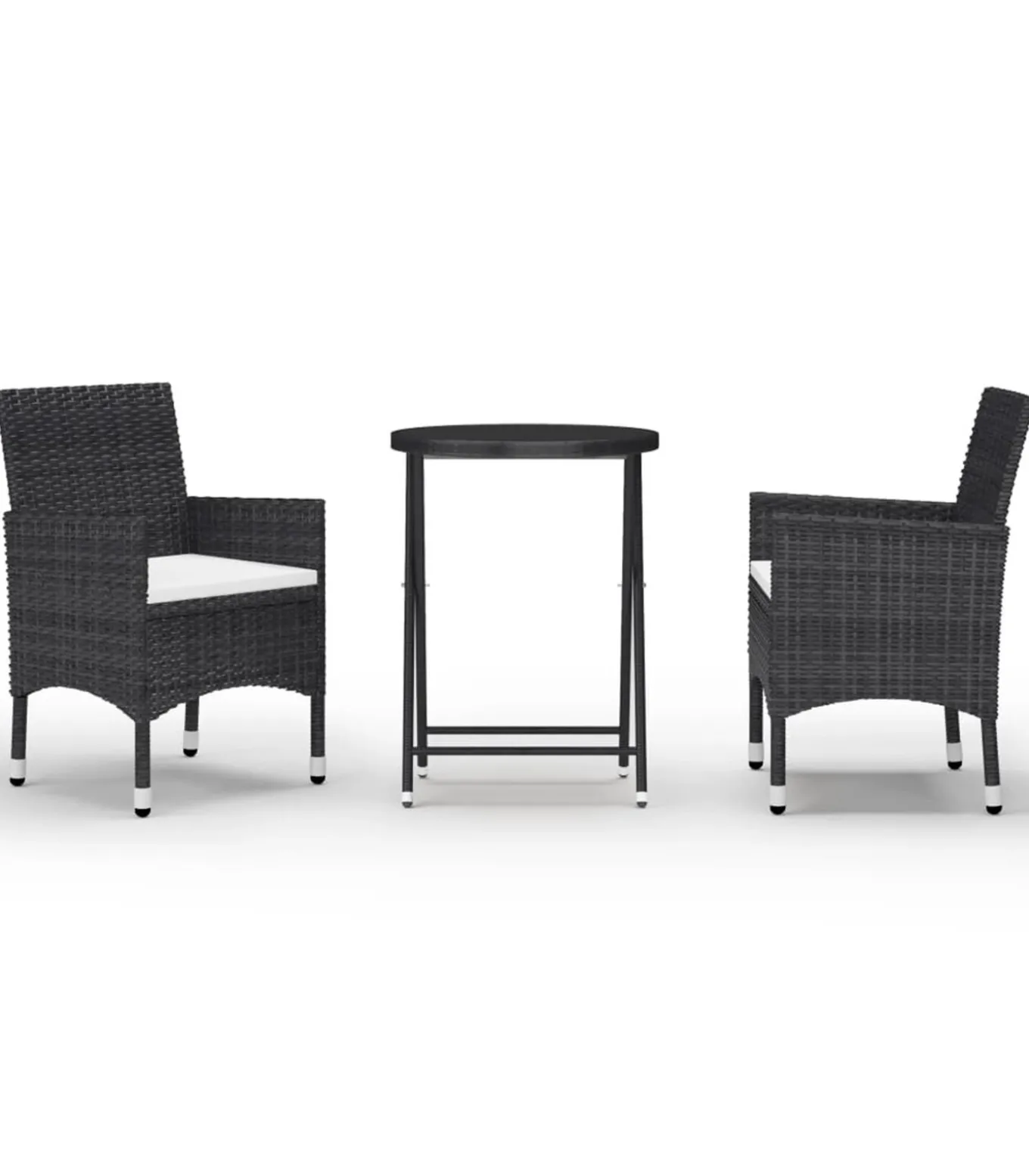 3-delige Bistroset poly rattan en gehard glas zwart