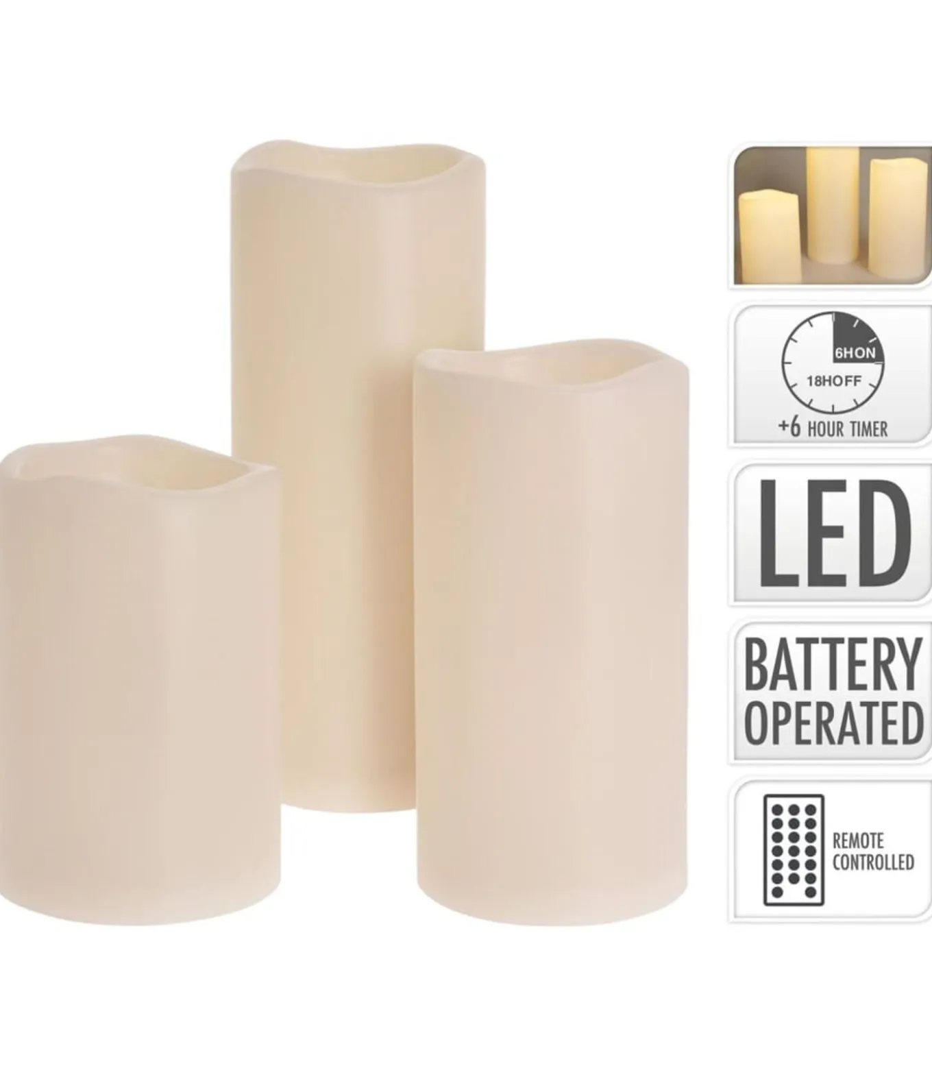 3-delige LED-Kaarsenset met afstandbediening