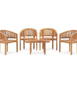 5-delige Loungeset banaanvormig massief teakhout