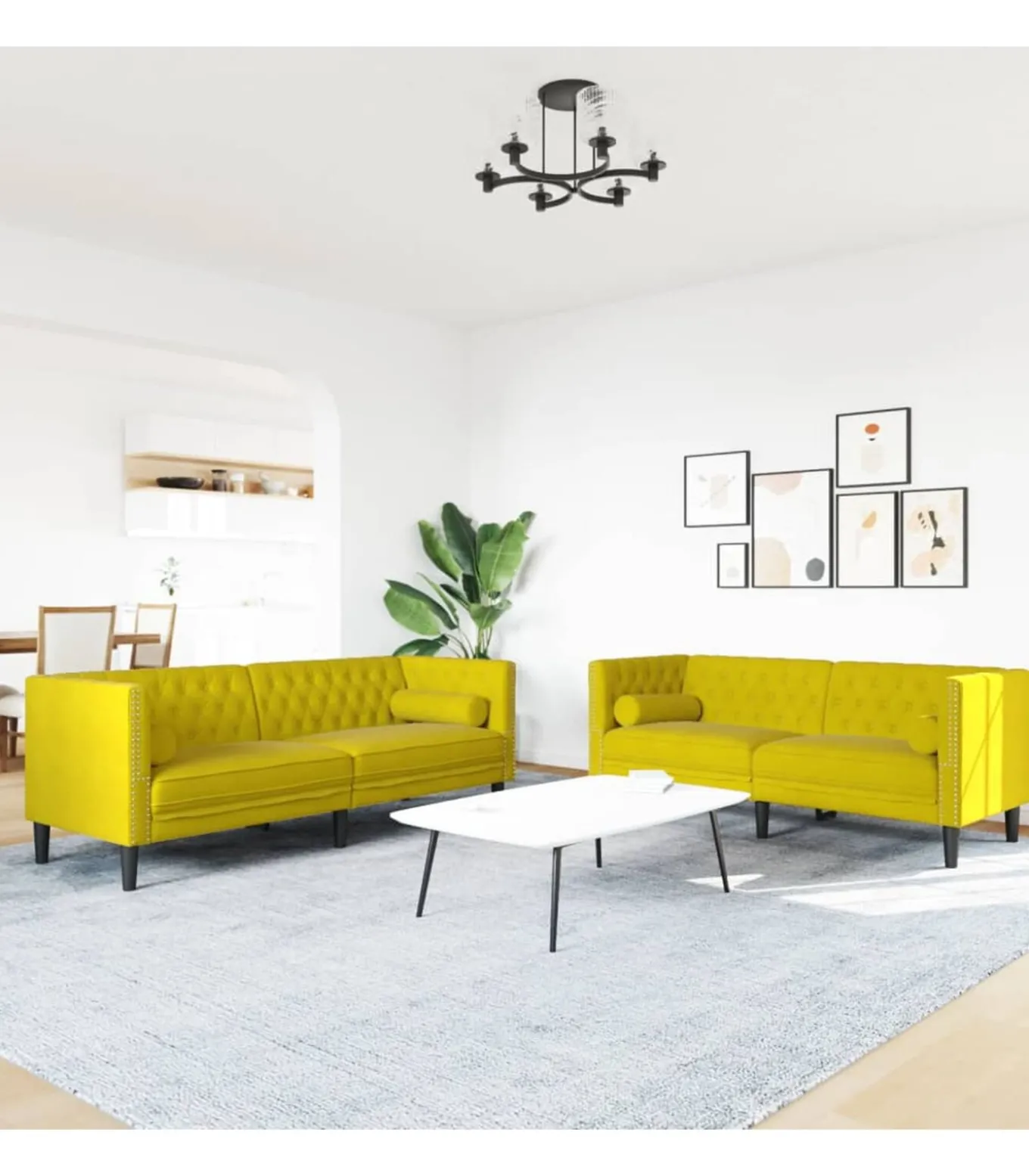 2-delige Loungeset Chesterfield met bolsters fluweel geel