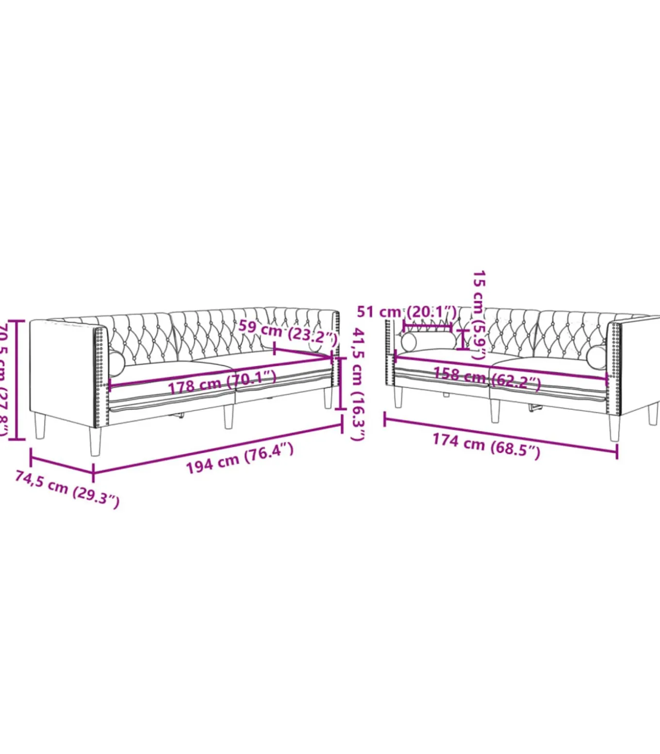 2-delige Loungeset Chesterfield met bolsters fluweel geel