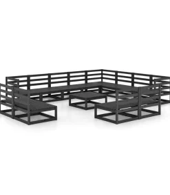 13-delige Loungeset massief grenenhout zwart