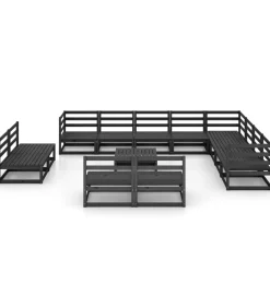 13-delige Loungeset massief grenenhout zwart