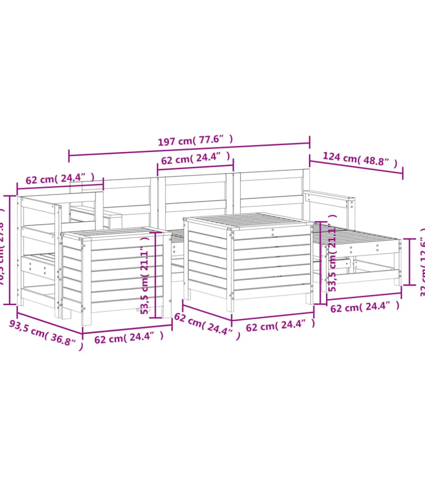 7-delige Loungeset massief douglas vurenhout