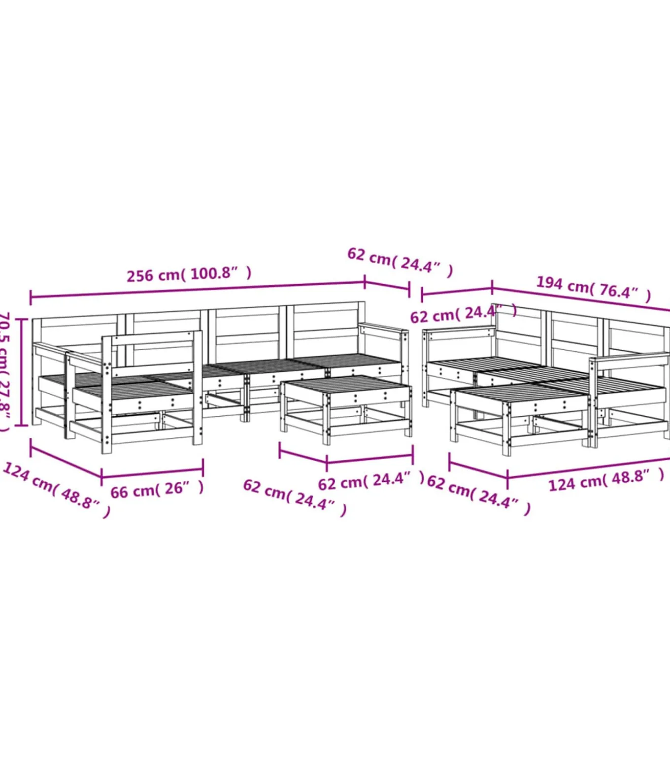 10-delige Loungeset massief grenenhout wit