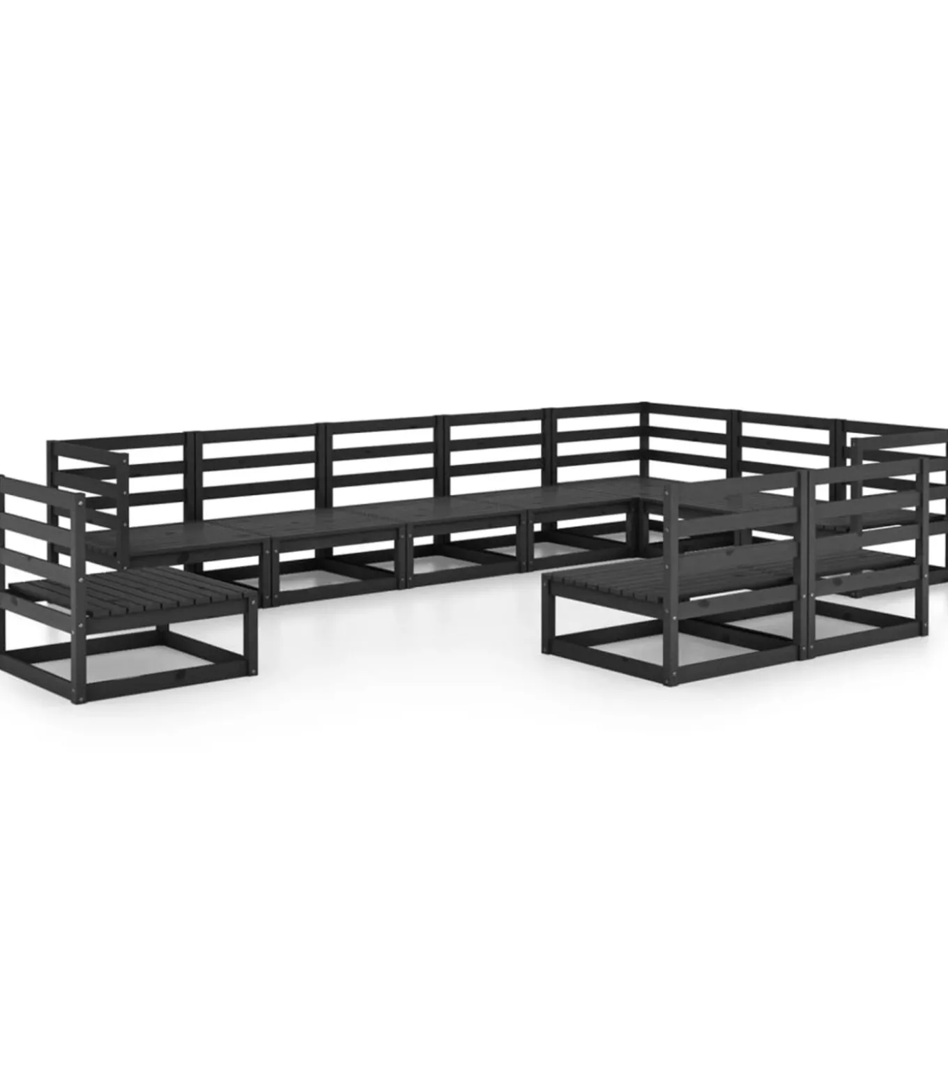 10-delige Loungeset massief grenenhout zwart