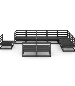 10-delige Loungeset massief grenenhout zwart
