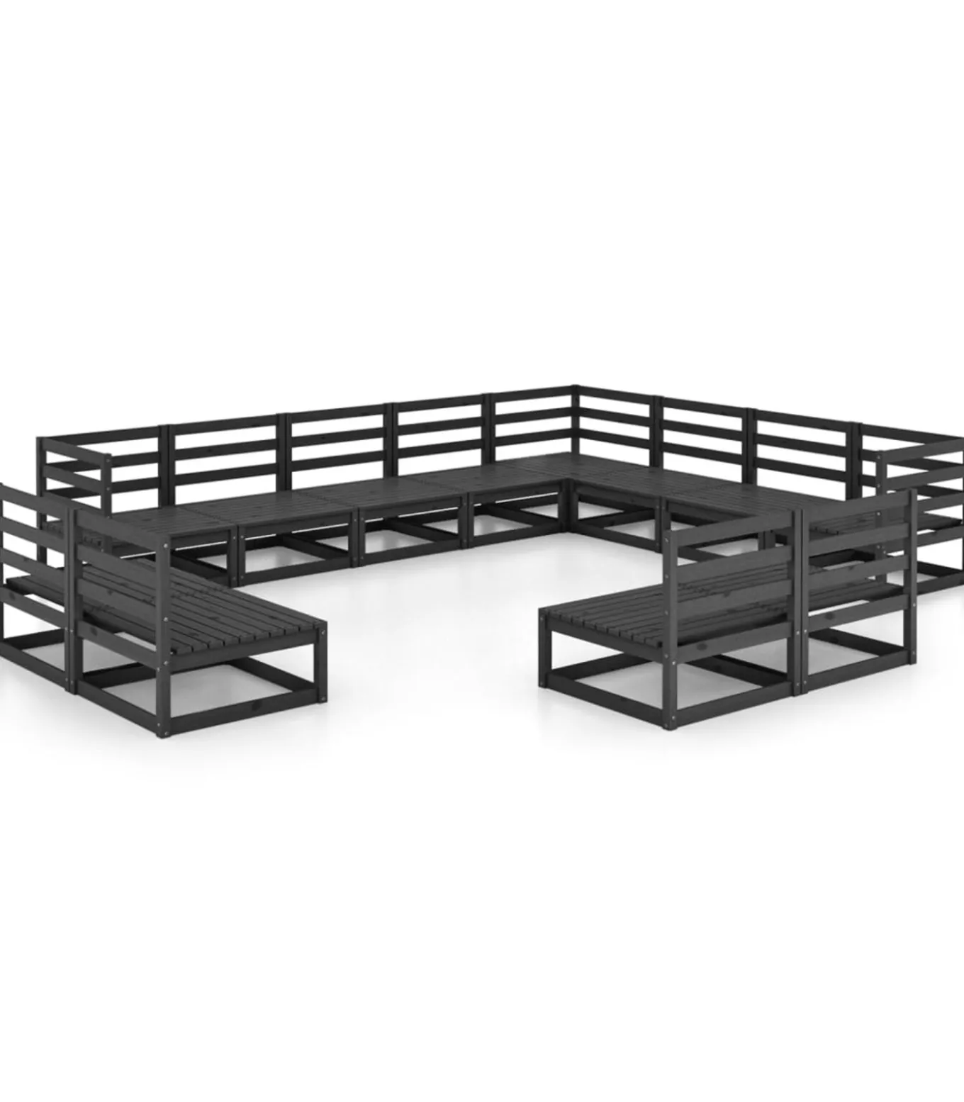 12-delige Loungeset massief grenenhout zwart