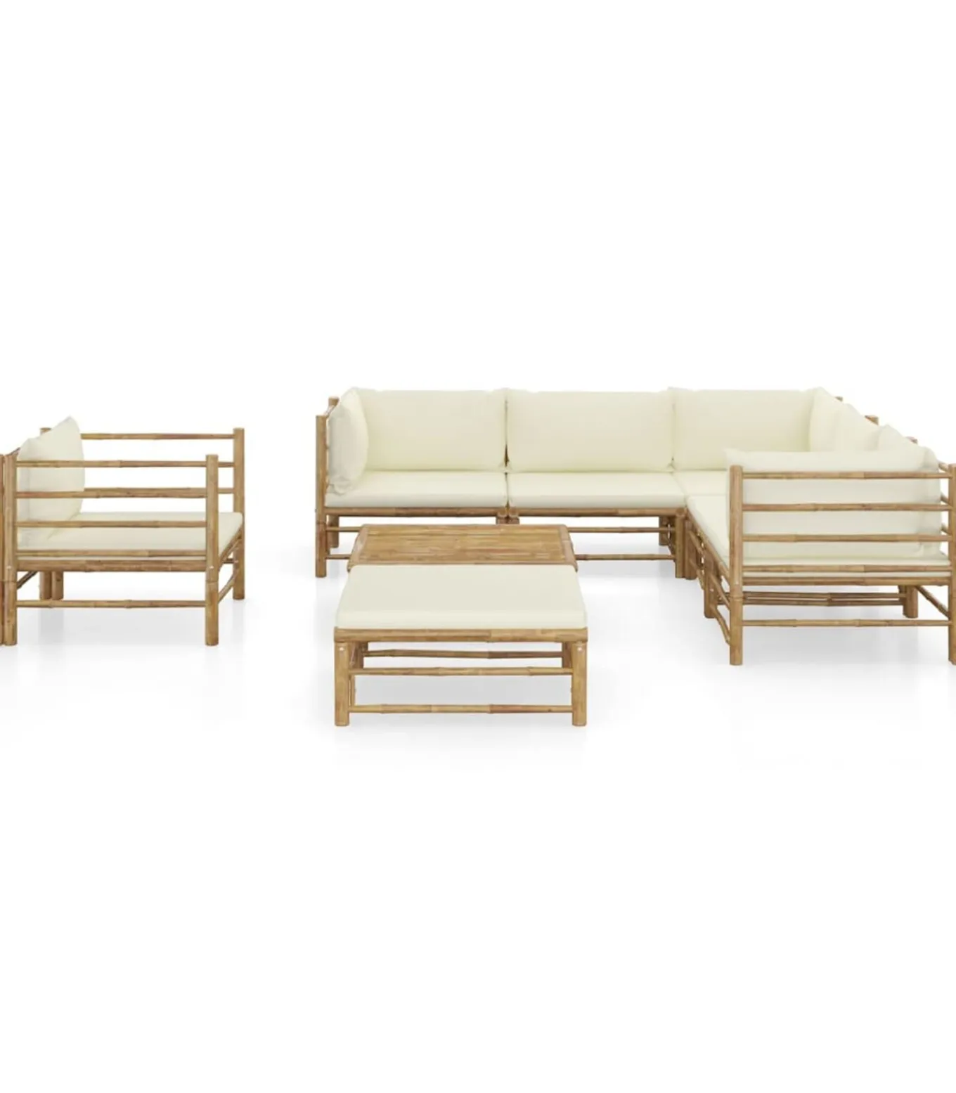 8-delige Loungeset met crèmewitte kussens bamboe