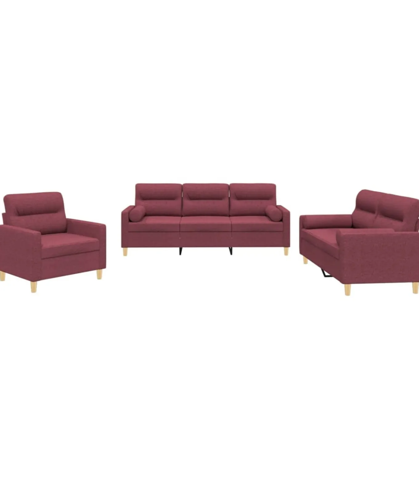 3-delige Loungeset met kussens stof wijnrood