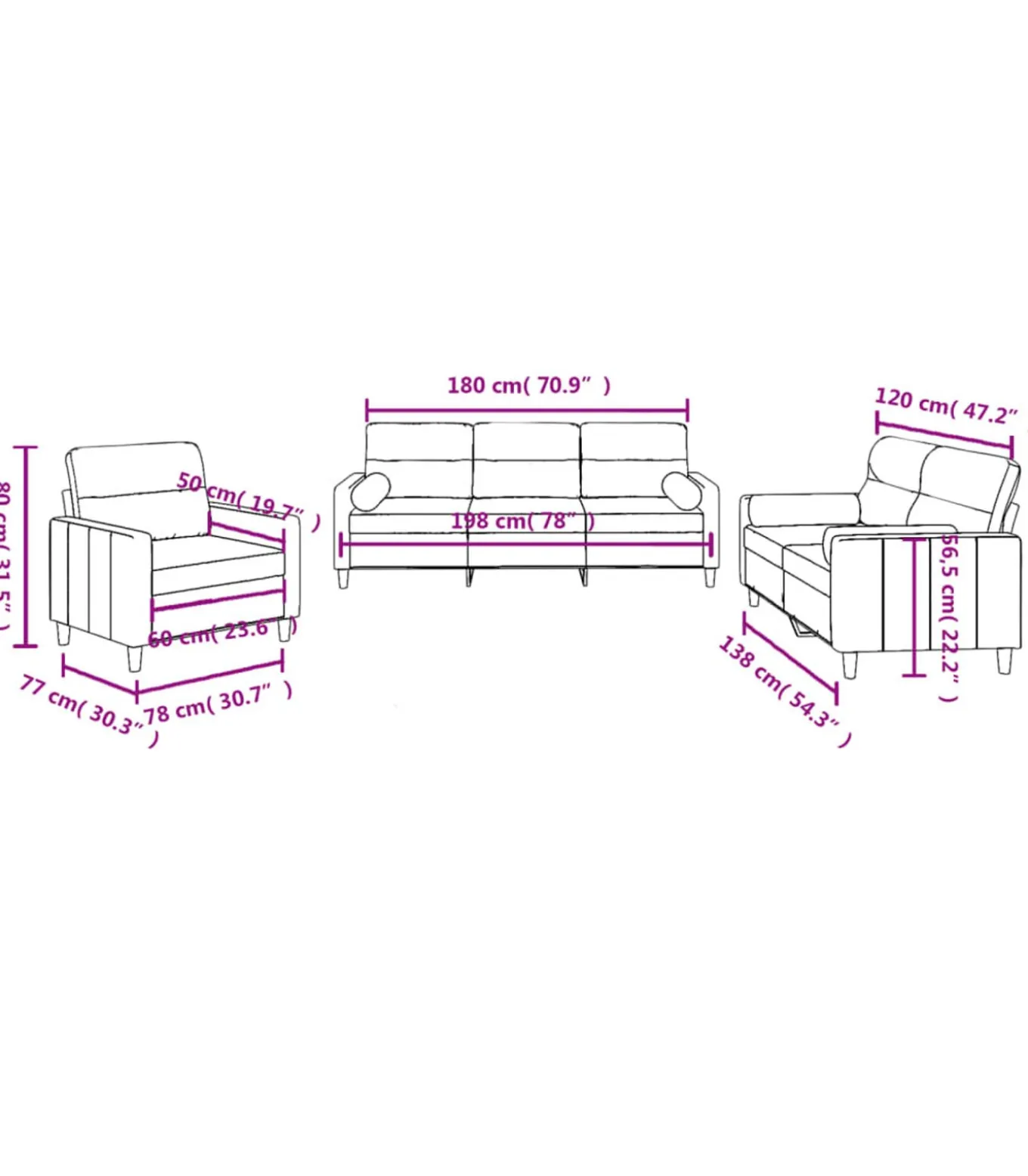 3-delige Loungeset met kussens stof wijnrood
