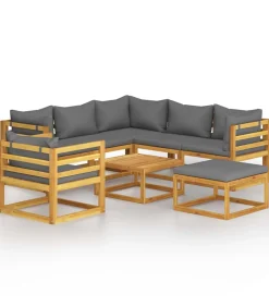 8-delige Loungeset met kussens massief acaciahout