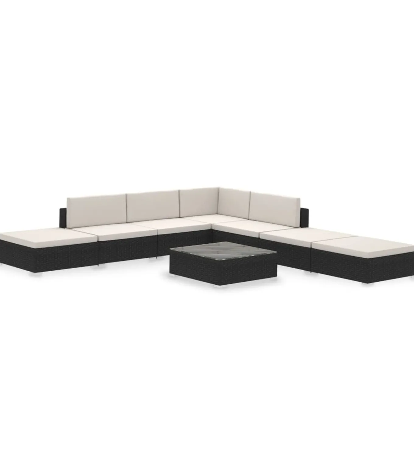 8-delige Loungeset met kussens poly rattan zwart