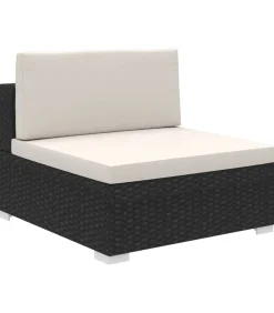 8-delige Loungeset met kussens poly rattan zwart