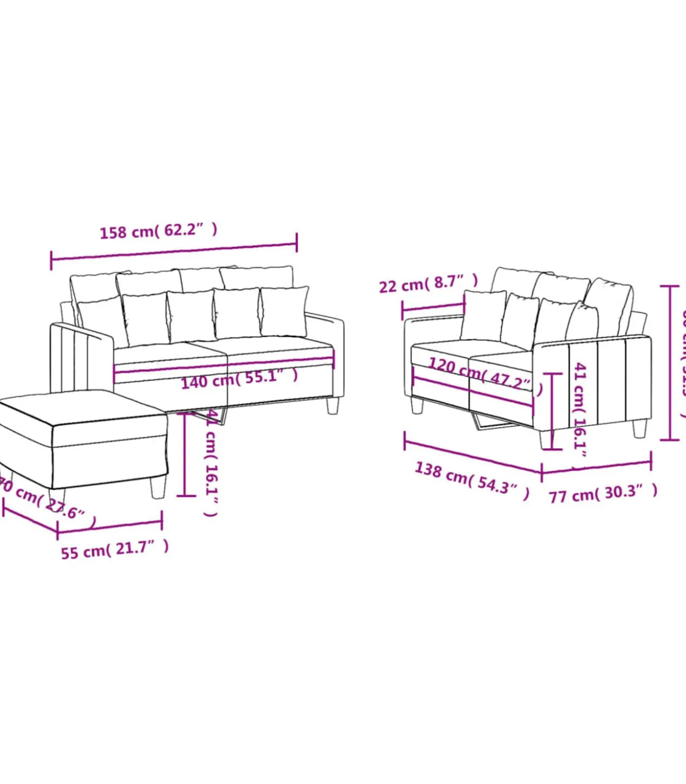 3-delige Loungeset met kussens stof lichtgeel