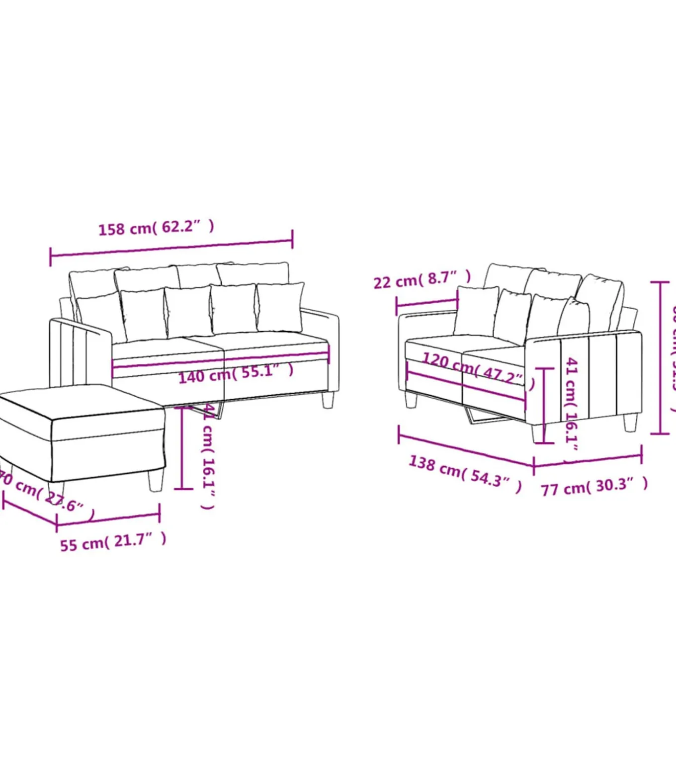 3-delige Loungeset met kussens stof wijnrood