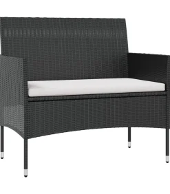 16-delige Loungeset met kussens poly rattan zwart