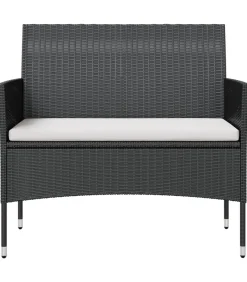 16-delige Loungeset met kussens poly rattan zwart
