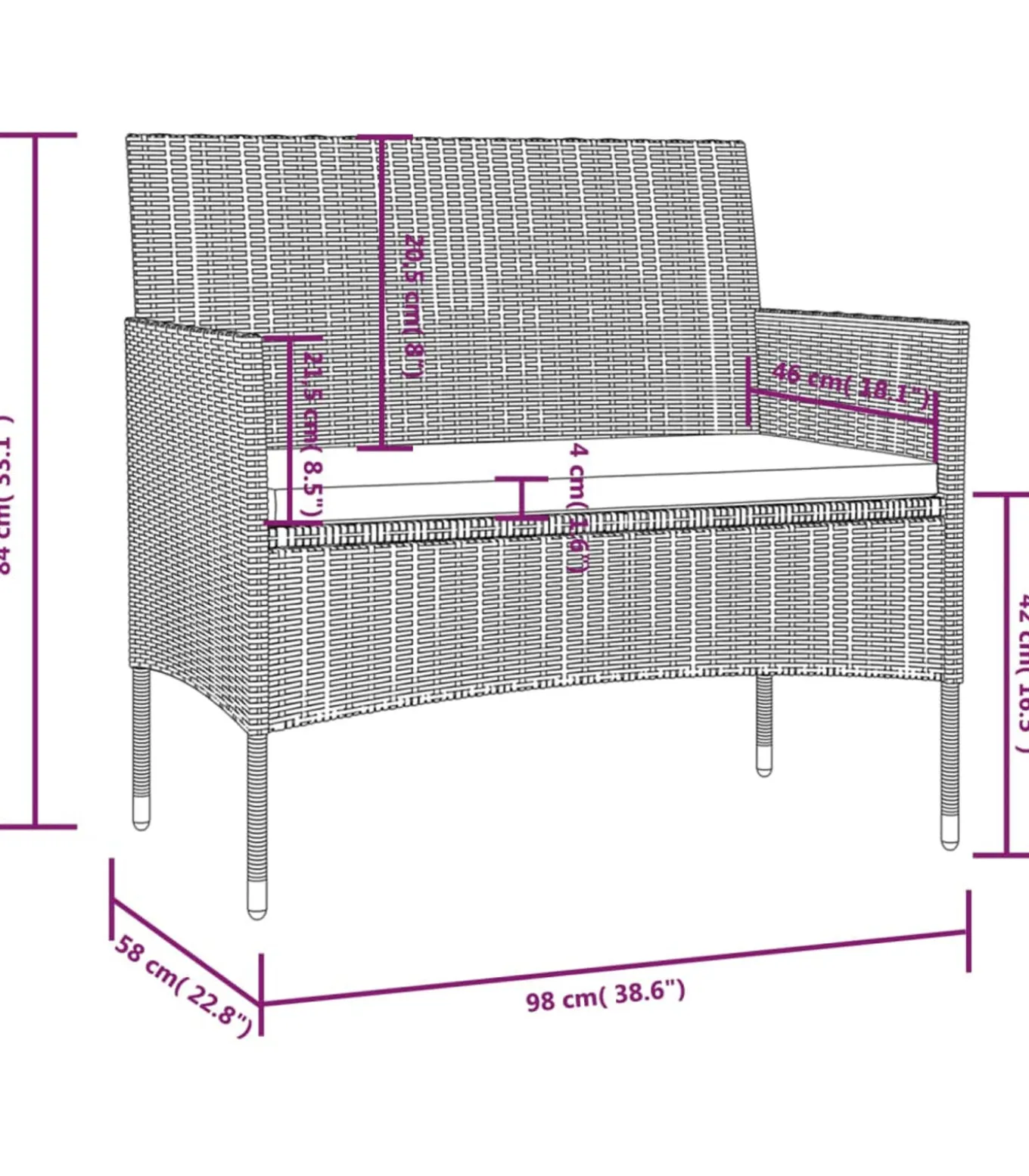 16-delige Loungeset met kussens poly rattan zwart