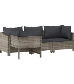 4-delige Loungeset met kussens poly rattan grijs